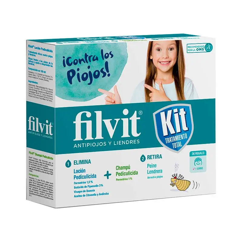 Filvit Kit Tratamiento Antipiojos Loción + Champú + Peine - Piojos y  Liendres
