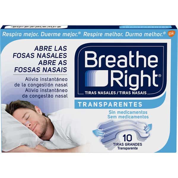 Tiras Nasales Breathe Right Transparentes G 10 Unidades 