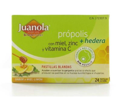 JUANOLA PROPOLIS HIEDRA PASTILLAS MIEL LIMON 24 PASTILLAS - Farmacia del  Pilar