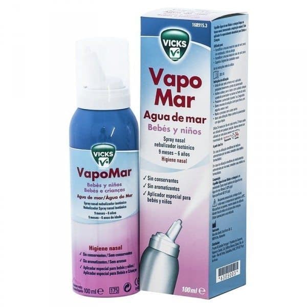 Vicks Vapomar Agua de Mar Spray Nasal Isotónico para Bebés y Niños 100 ml -  Congestión Nasal, Respiración Natural 